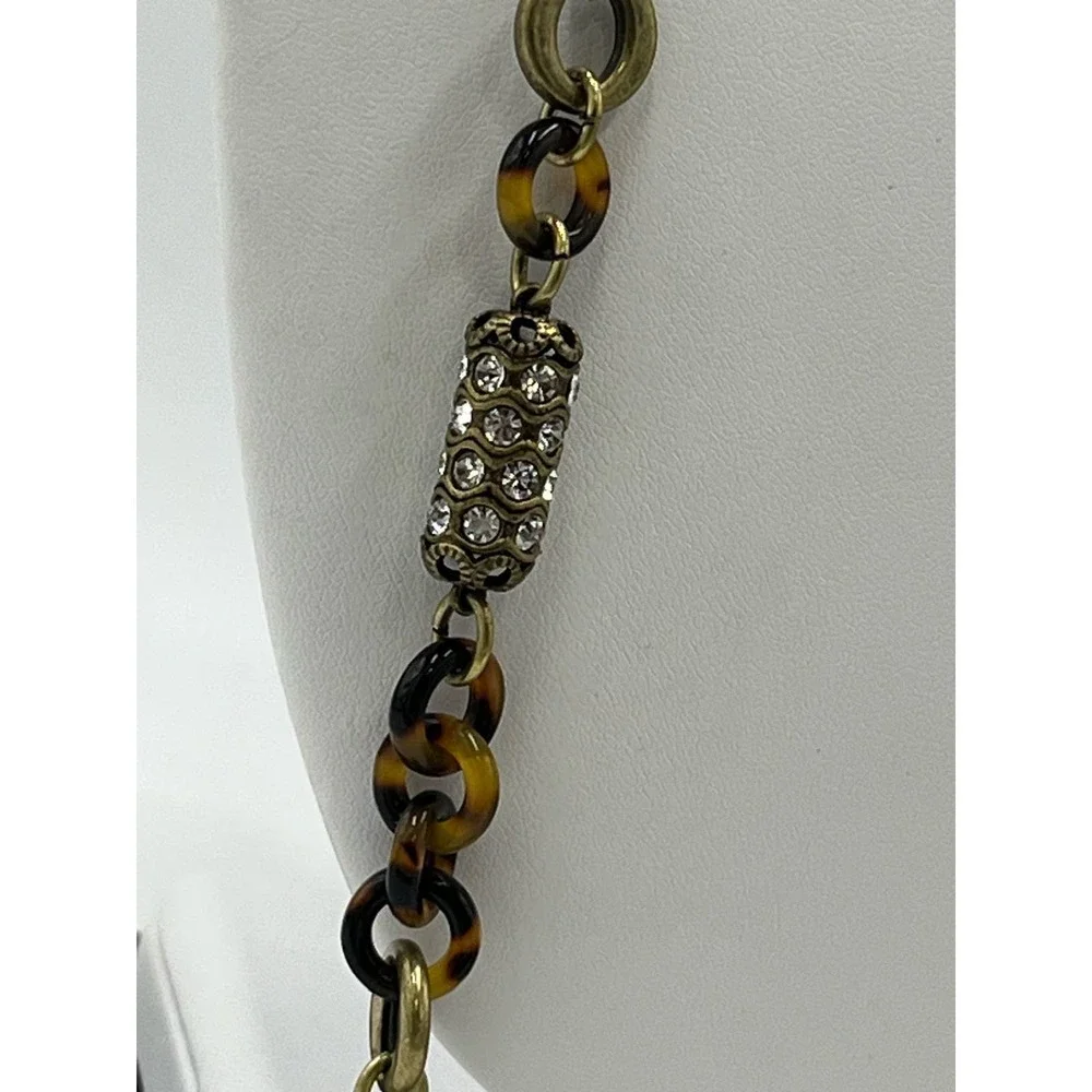 J. Crew Tortoiseshell Links and Pave Barrel Beaded Long Necklace 30